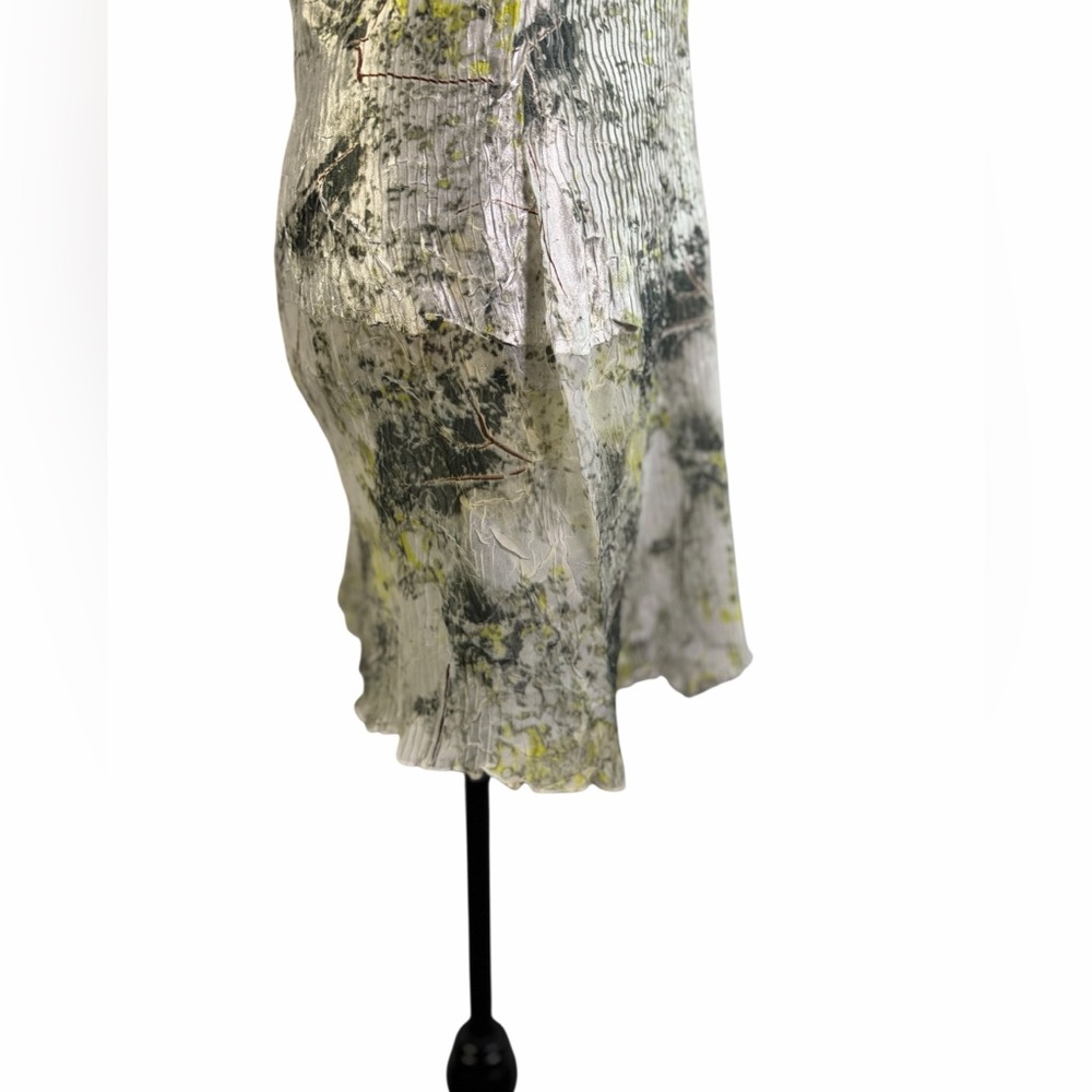 Milano Tree Landscape Print Crinkle Tunic Top - Artsy Green White Size L - Picture 4 of 10